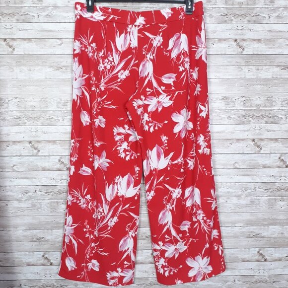 Isaac Mizrahi Pebble Knit Wide Leg Pants XL Pull On Red Floral NWOT 168A - Picture 2 of 4
